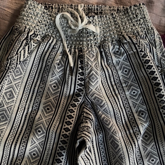 American Original Rewash Brand Striped Linen Pants Smocked Elastic Waist Sz S - Picture 2 of 12